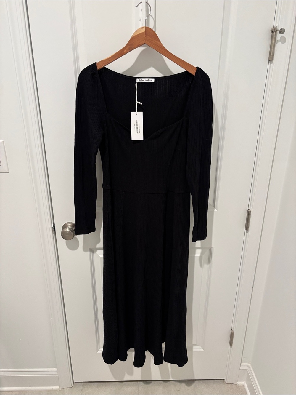 Reformation Black Long Sleeve Ribbed Midi Dress